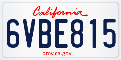CA license plate 6VBE815
