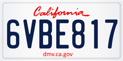CA license plate 6VBE817