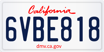 CA license plate 6VBE818