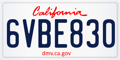 CA license plate 6VBE830