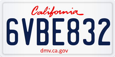 CA license plate 6VBE832