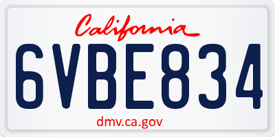 CA license plate 6VBE834
