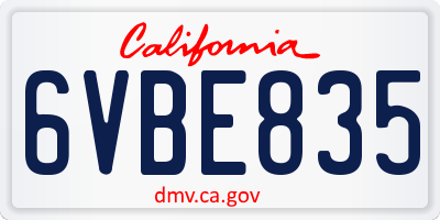 CA license plate 6VBE835