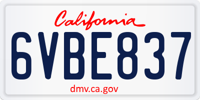 CA license plate 6VBE837