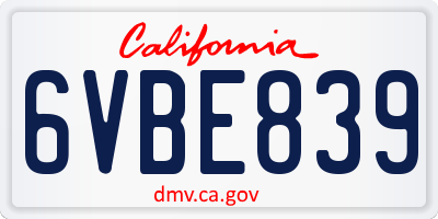 CA license plate 6VBE839