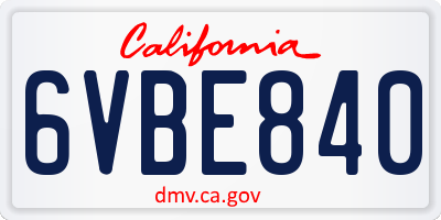 CA license plate 6VBE840
