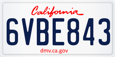 CA license plate 6VBE843