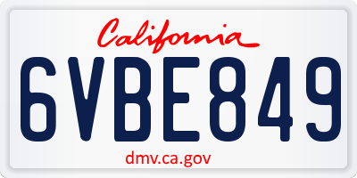 CA license plate 6VBE849