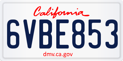 CA license plate 6VBE853