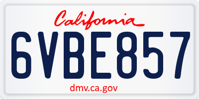 CA license plate 6VBE857