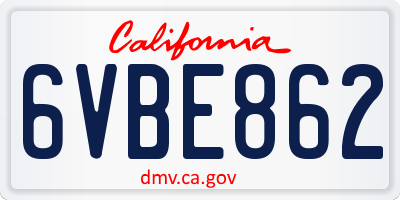 CA license plate 6VBE862