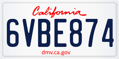 CA license plate 6VBE874