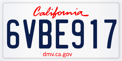 CA license plate 6VBE917