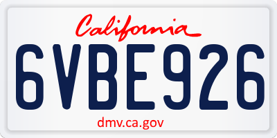 CA license plate 6VBE926