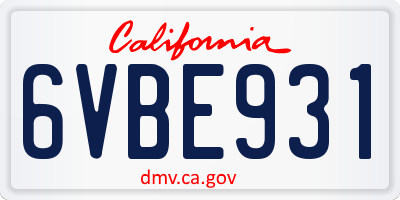 CA license plate 6VBE931