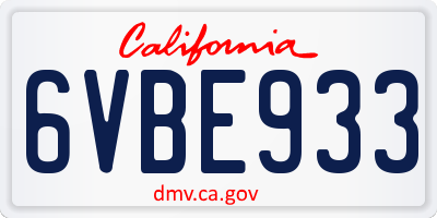 CA license plate 6VBE933