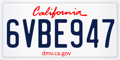 CA license plate 6VBE947