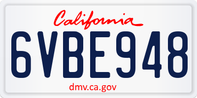 CA license plate 6VBE948