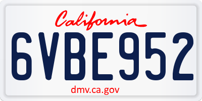 CA license plate 6VBE952