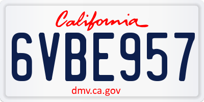 CA license plate 6VBE957