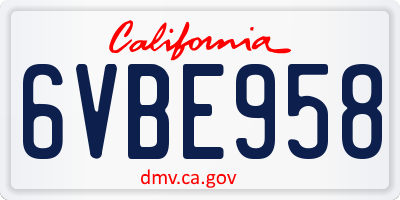 CA license plate 6VBE958
