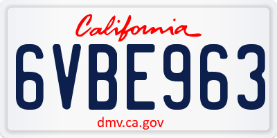 CA license plate 6VBE963
