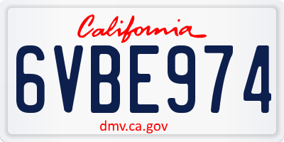 CA license plate 6VBE974