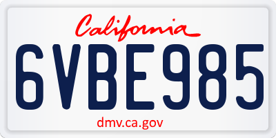 CA license plate 6VBE985