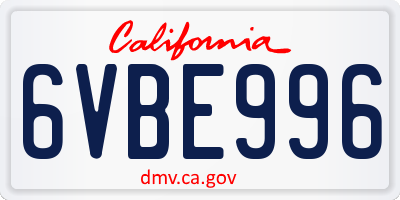 CA license plate 6VBE996