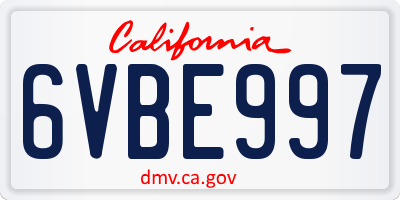 CA license plate 6VBE997