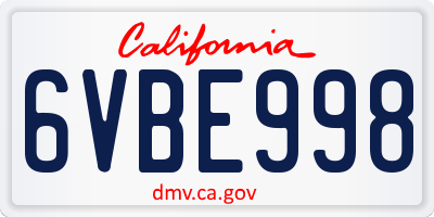 CA license plate 6VBE998