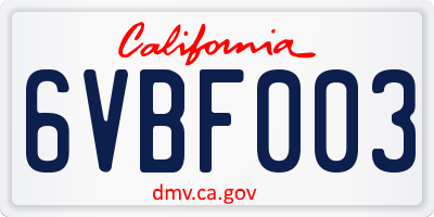 CA license plate 6VBF003