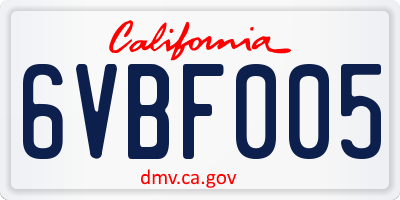 CA license plate 6VBF005