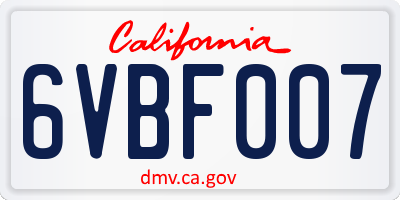 CA license plate 6VBF007