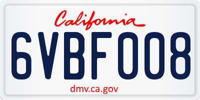 CA license plate 6VBF008