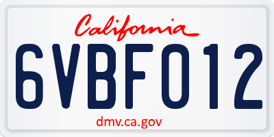 CA license plate 6VBF012