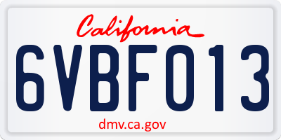 CA license plate 6VBF013