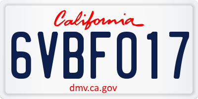 CA license plate 6VBF017