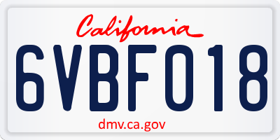 CA license plate 6VBF018