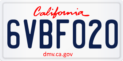 CA license plate 6VBF020