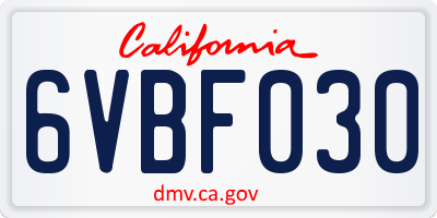 CA license plate 6VBF030