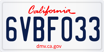 CA license plate 6VBF033