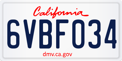 CA license plate 6VBF034