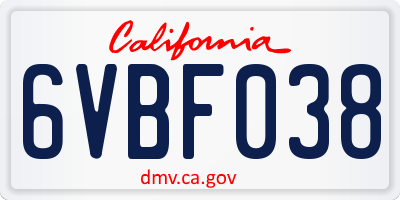 CA license plate 6VBF038