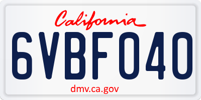 CA license plate 6VBF040