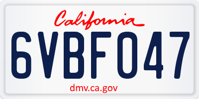 CA license plate 6VBF047