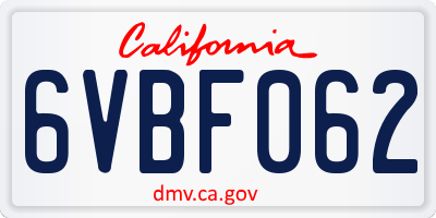 CA license plate 6VBF062
