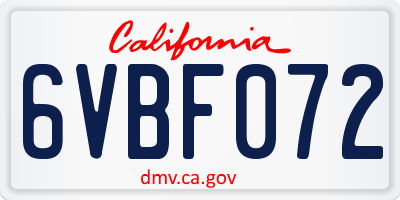 CA license plate 6VBF072