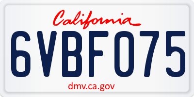 CA license plate 6VBF075