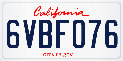 CA license plate 6VBF076